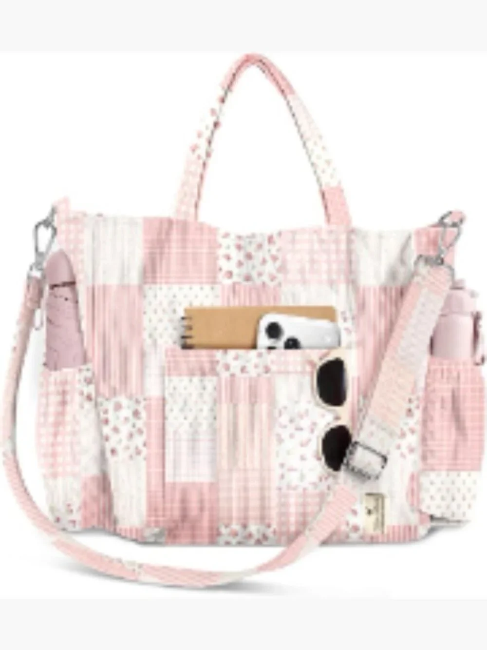 Corduroy Crossbody Tote Bag Multi-Pocket Adjustable Strap Fits 15 Inch Laptop